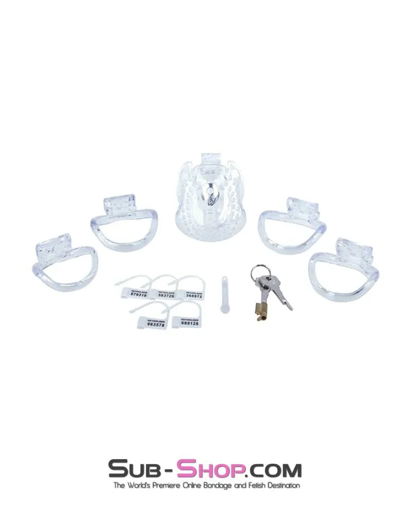 1583AR-SIS     Small Sissy Trap Dungeon Cage Clear High Security Full Coverage Male Chastity Device