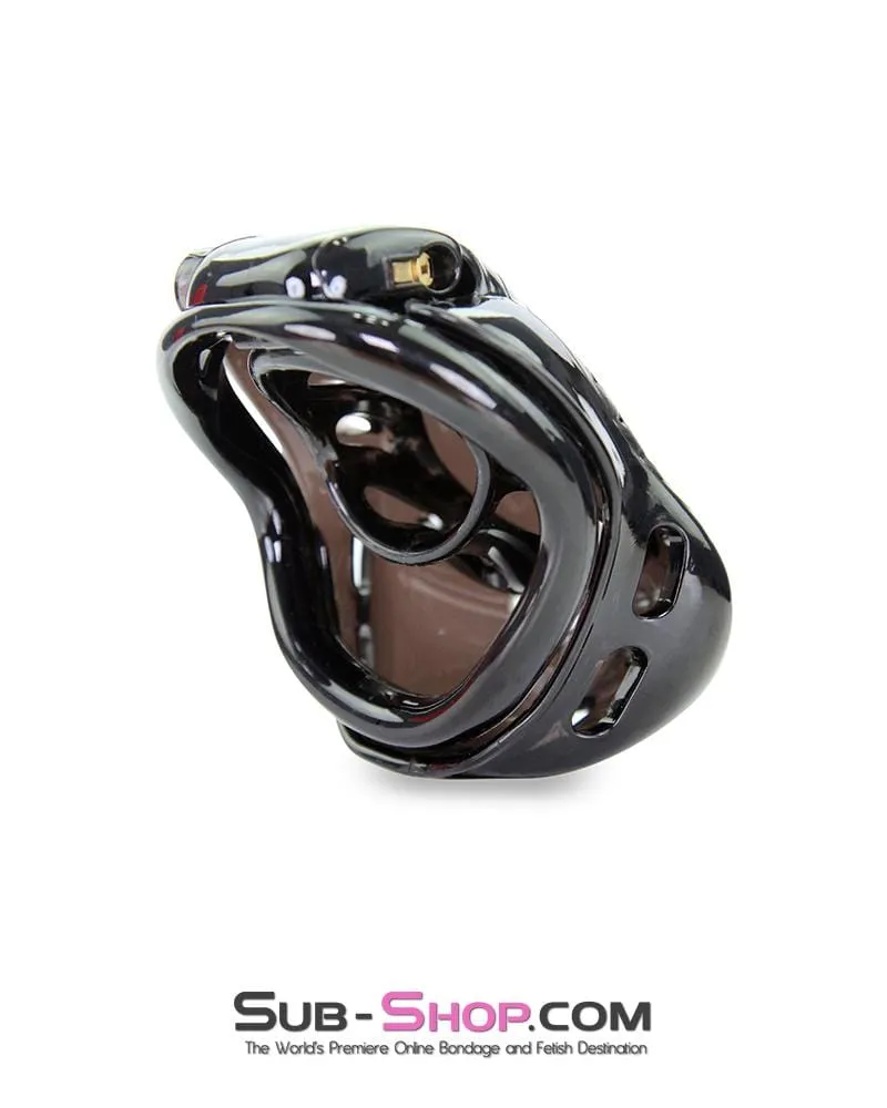 1586AR-SIS      Small Sissy Trap Dark Dungeon Cage Black High Security Full Coverage Male Chastity Device