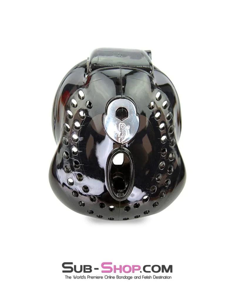 1586AR-SIS      Small Sissy Trap Dark Dungeon Cage Black High Security Full Coverage Male Chastity Device