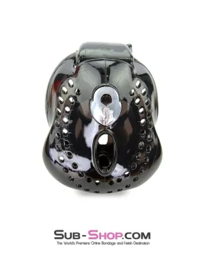 1586AR      Small Dark Dungeon Cage Black High Security Full Coverage Male Chastity Device