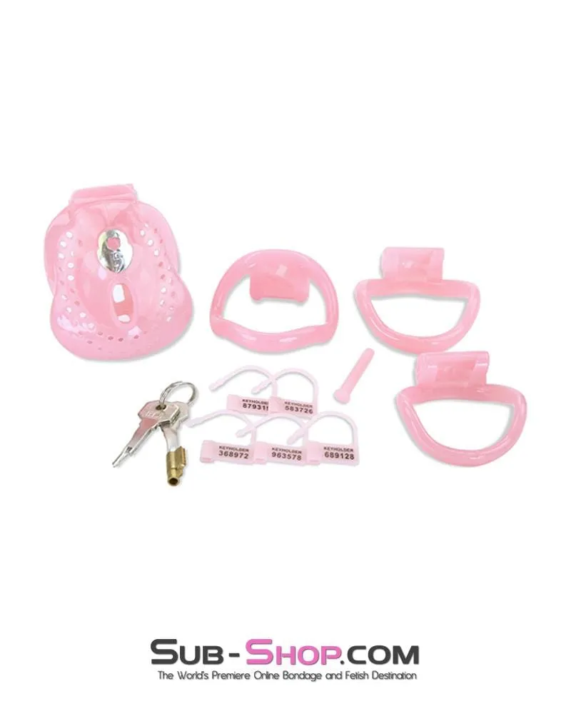 1587AR-SIS      Small Sissy Dungeon Cage Pink High Security Full Coverage Male Chastity Device