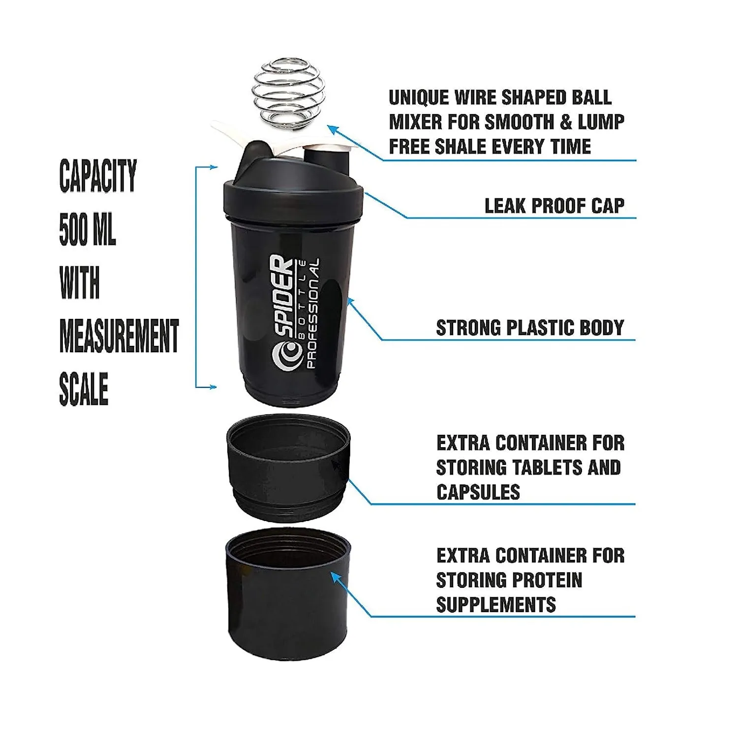 1771 SHAKER BOTTLE FOR GYM|GYM SHAKER|SIPPER BOTTLE|BPA-FREE AND 100% LEAK-PROOF PROTEIN SHAKER BOTTLE WITH 2 EXTRA STORAGE COMPARTMENT (500ML SHAKER)