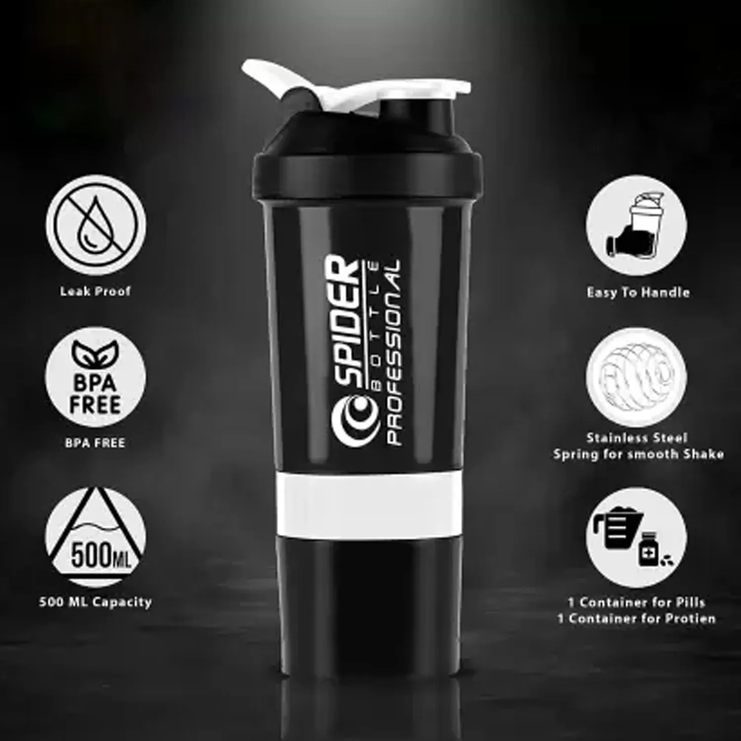 1771 SHAKER BOTTLE FOR GYM|GYM SHAKER|SIPPER BOTTLE|BPA-FREE AND 100% LEAK-PROOF PROTEIN SHAKER BOTTLE WITH 2 EXTRA STORAGE COMPARTMENT (500ML SHAKER)