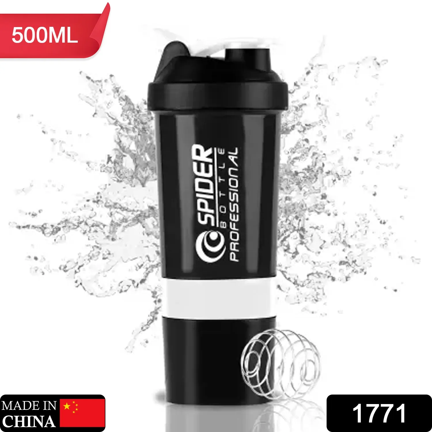 1771 SHAKER BOTTLE FOR GYM|GYM SHAKER|SIPPER BOTTLE|BPA-FREE AND 100% LEAK-PROOF PROTEIN SHAKER BOTTLE WITH 2 EXTRA STORAGE COMPARTMENT (500ML SHAKER)