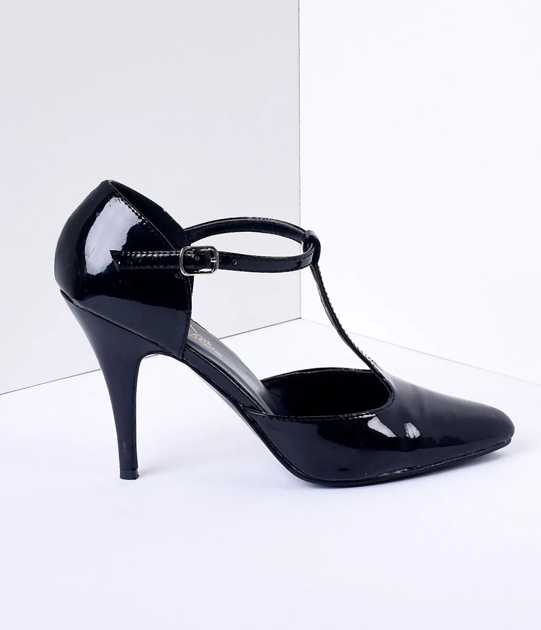 1920s Style Black T-Strap Heels