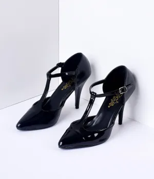 1920s Style Black T-Strap Heels