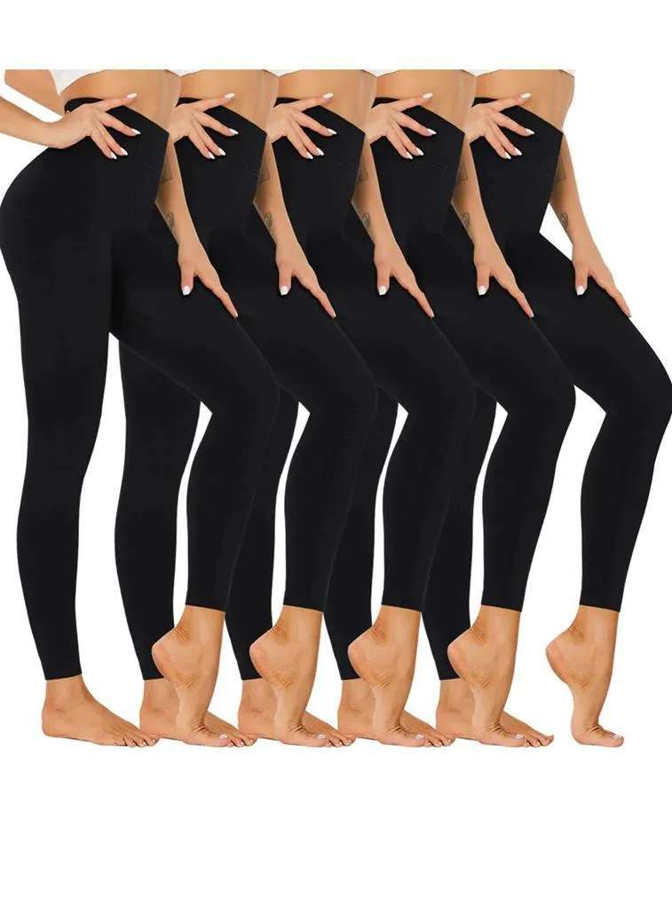 5 Pack Women’s Fleece Lined Leggings High Waist Stretchy warm Leggings one size