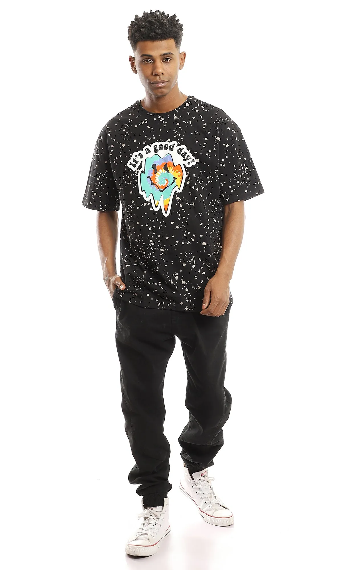 97353 "Its A Good Day" Printed Comfy T-Shirt - Black