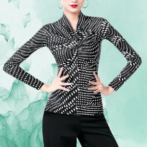 Abstract Print Long Sleeve Latin/Ballroom Top