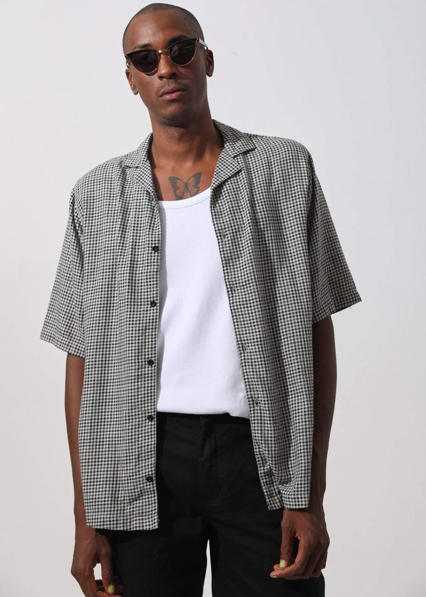 Afends Mens The Clash - Cuban Short Sleeve Shirt - Houndstooth