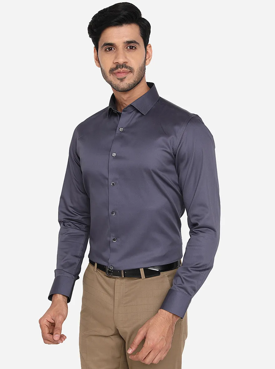 Ash Grey Solid Slim Fit Party Wear Shirt | Wyre