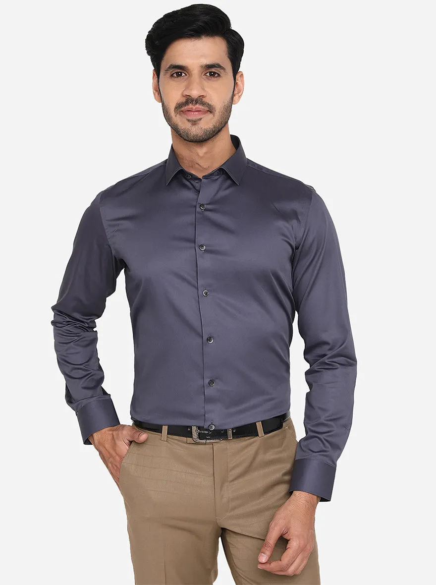 Ash Grey Solid Slim Fit Party Wear Shirt | Wyre