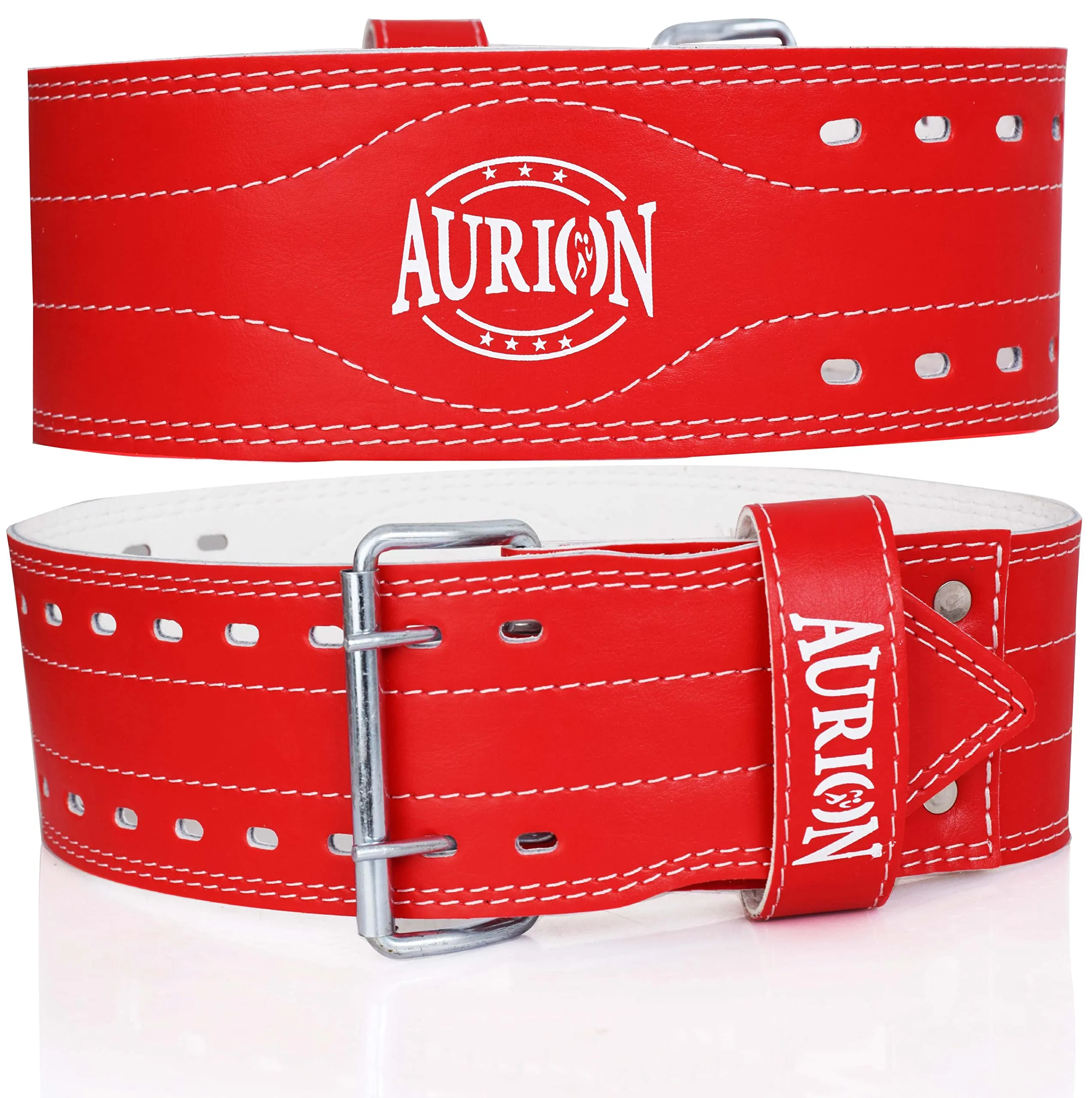 Aurion Comfort and Durable Leather Weightlifting Belt (Medium, Red, 1pc) For Men and Women | Weightlifting Belt for Fitness Training | Power Lifting for Men and Women | Back Support for Heavy Lifting