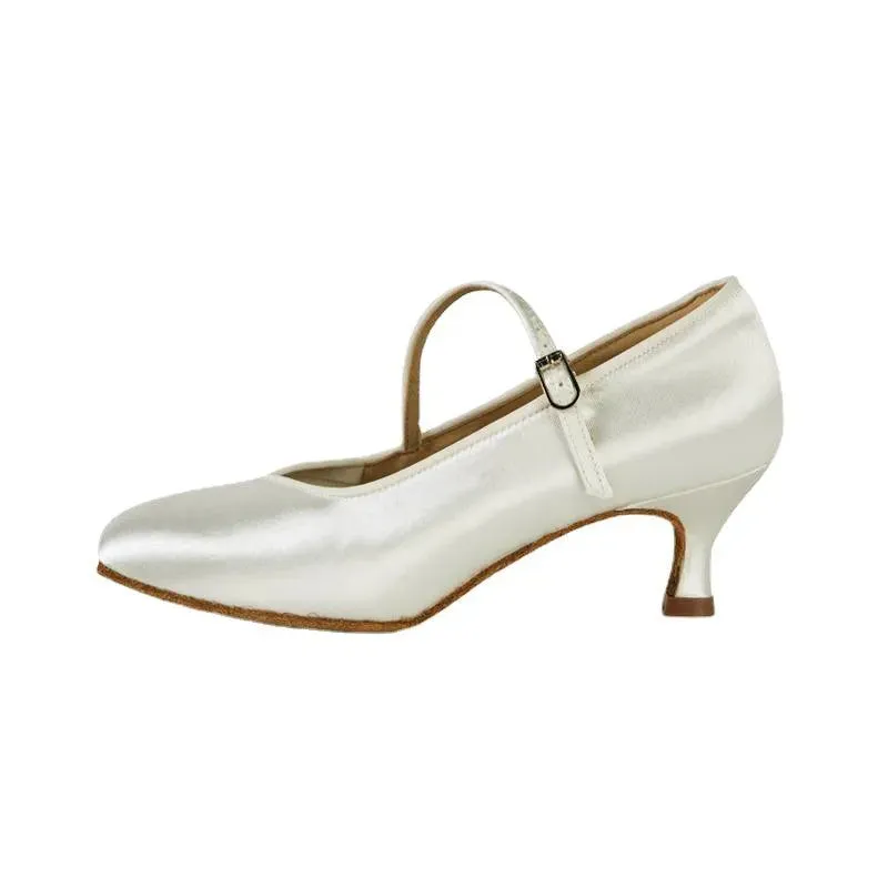 Ballroom Dance Practice Shoes - Ladies Salsa Dance Shoes Latin with Fresh Tan Satin High Heel Soft Outsole