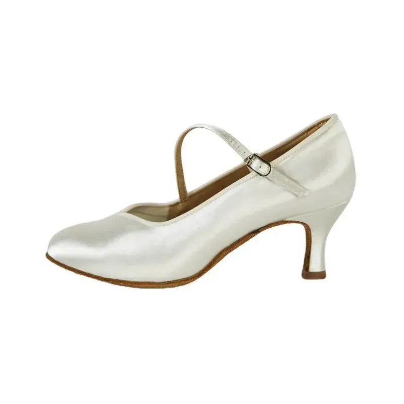 Ballroom Dance Practice Shoes - Ladies Salsa Dance Shoes Latin with Fresh Tan Satin High Heel Soft Outsole