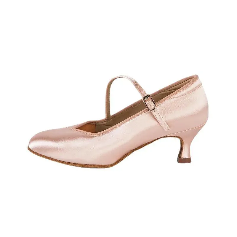 Ballroom Dance Practice Shoes - Ladies Salsa Dance Shoes Latin with Fresh Tan Satin High Heel Soft Outsole