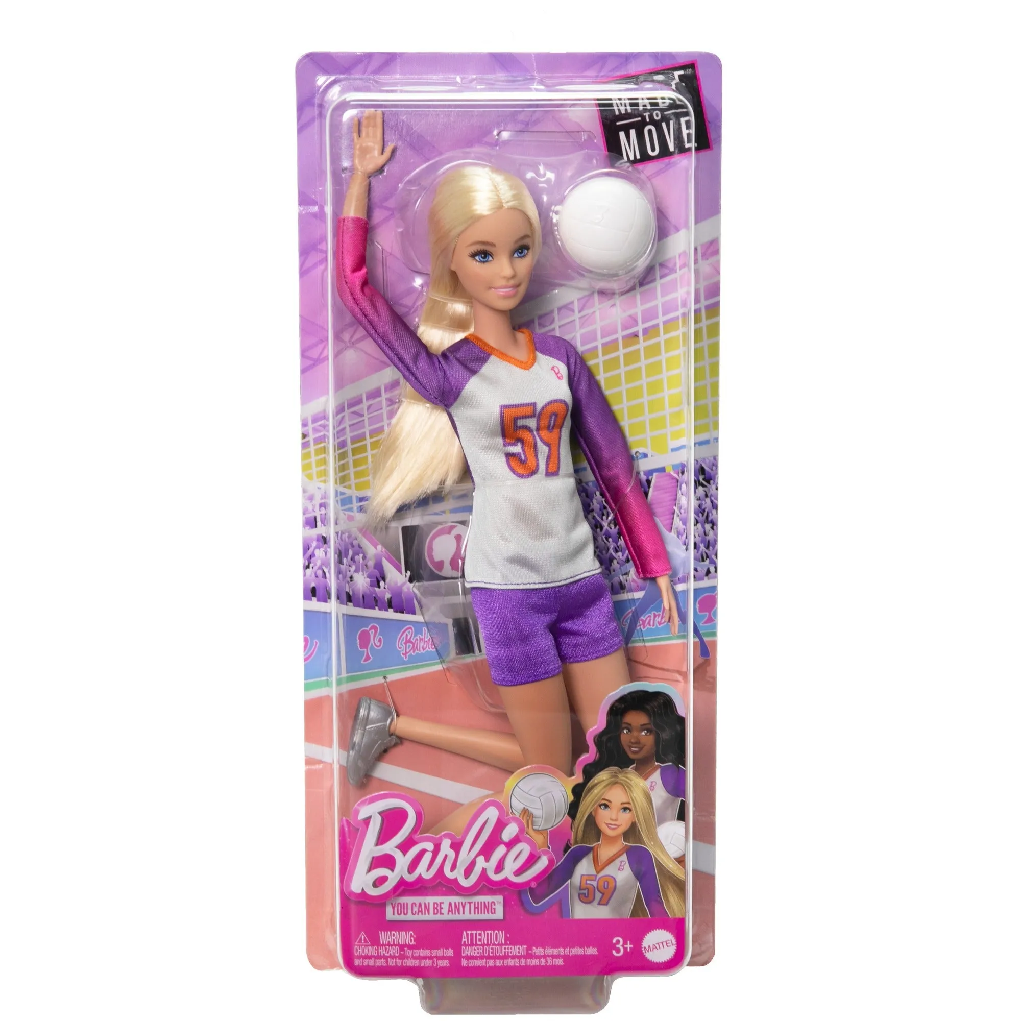 Barbie Made to Move Career Volleyball Player Doll with Uniform and Ball for Kids Ages 3 Years and Up