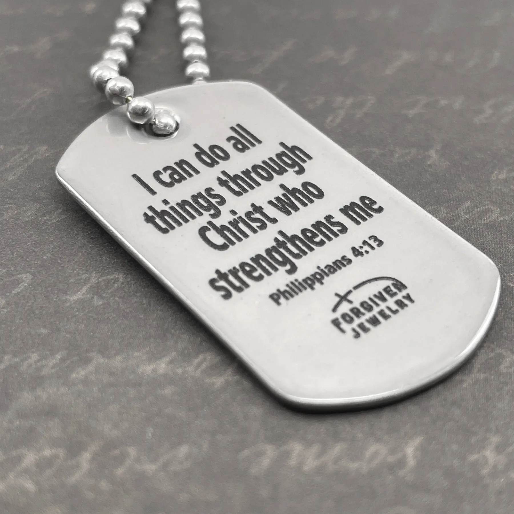 Baseball - Softball Mini Dog Tag Philippians 4:13 Necklace 30 Inch Ball Chain