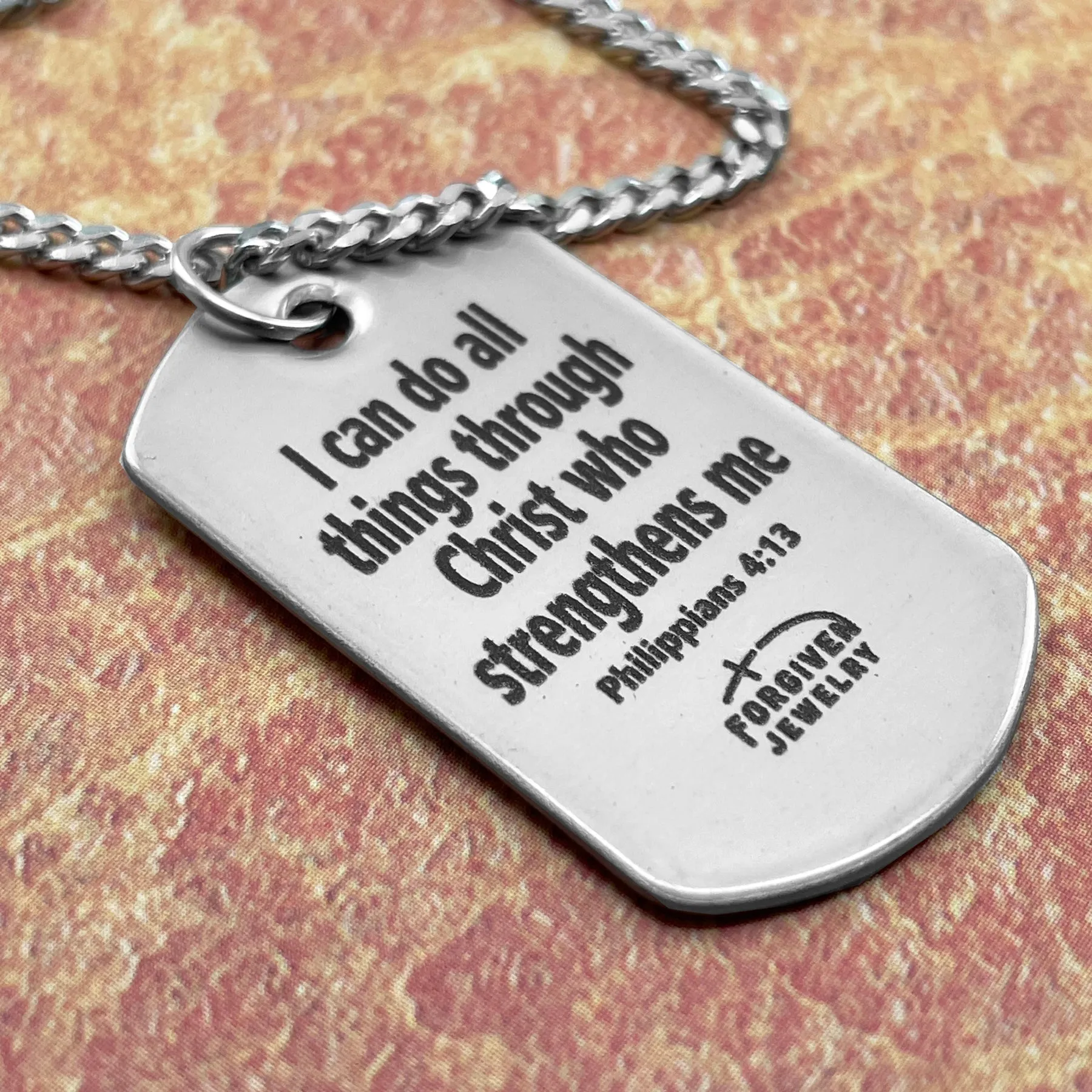 Baseball - Softball Mini Dog Tag Philippians 4:13 Necklace on 24 Inch Curb Chain