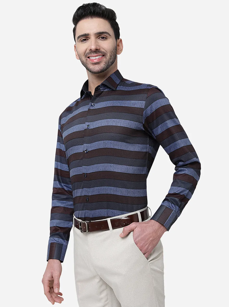 Black & Blue Striped Slim Fit Party Wear Shirt | JB Studio