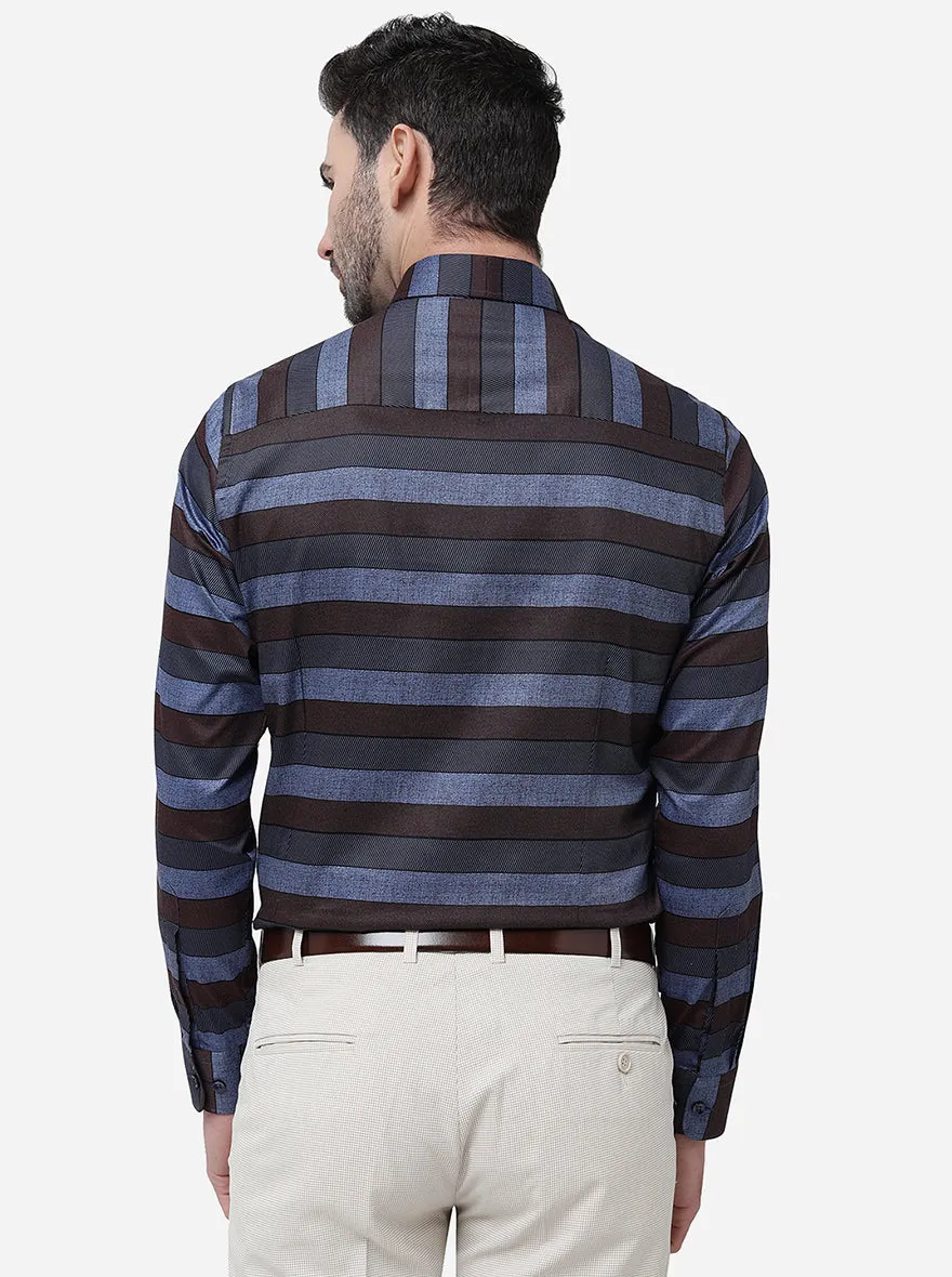 Black & Blue Striped Slim Fit Party Wear Shirt | JB Studio