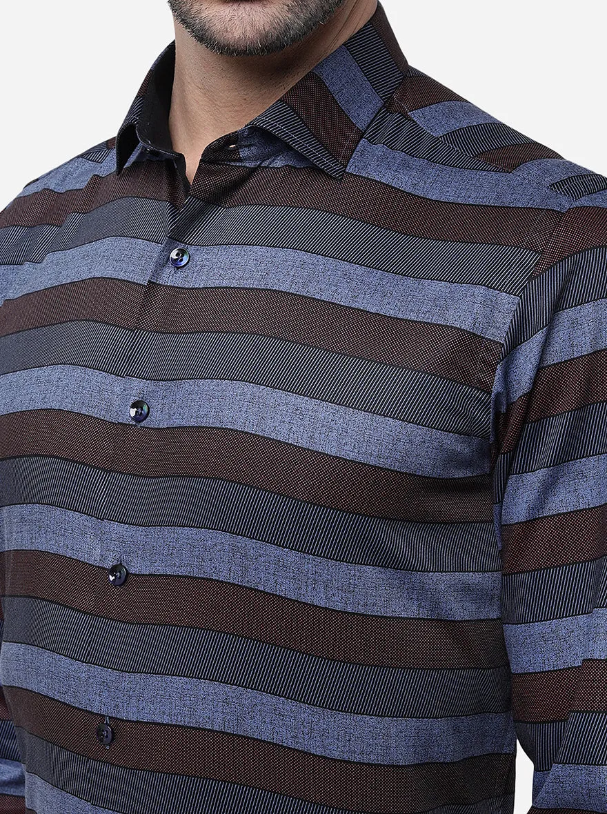 Black & Blue Striped Slim Fit Party Wear Shirt | JB Studio