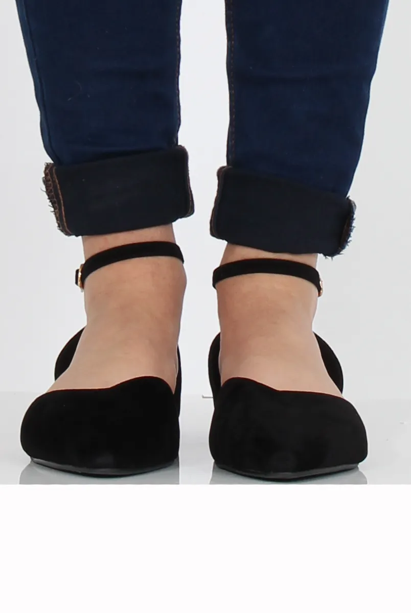 Black Suede Pointed Flat Shoes - Kelsa