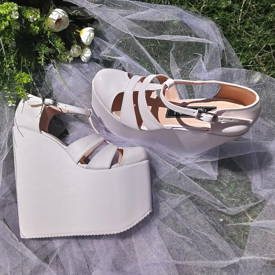 Bold Strap 18-22 cm Super High Heel Wedding Shoes Wedges