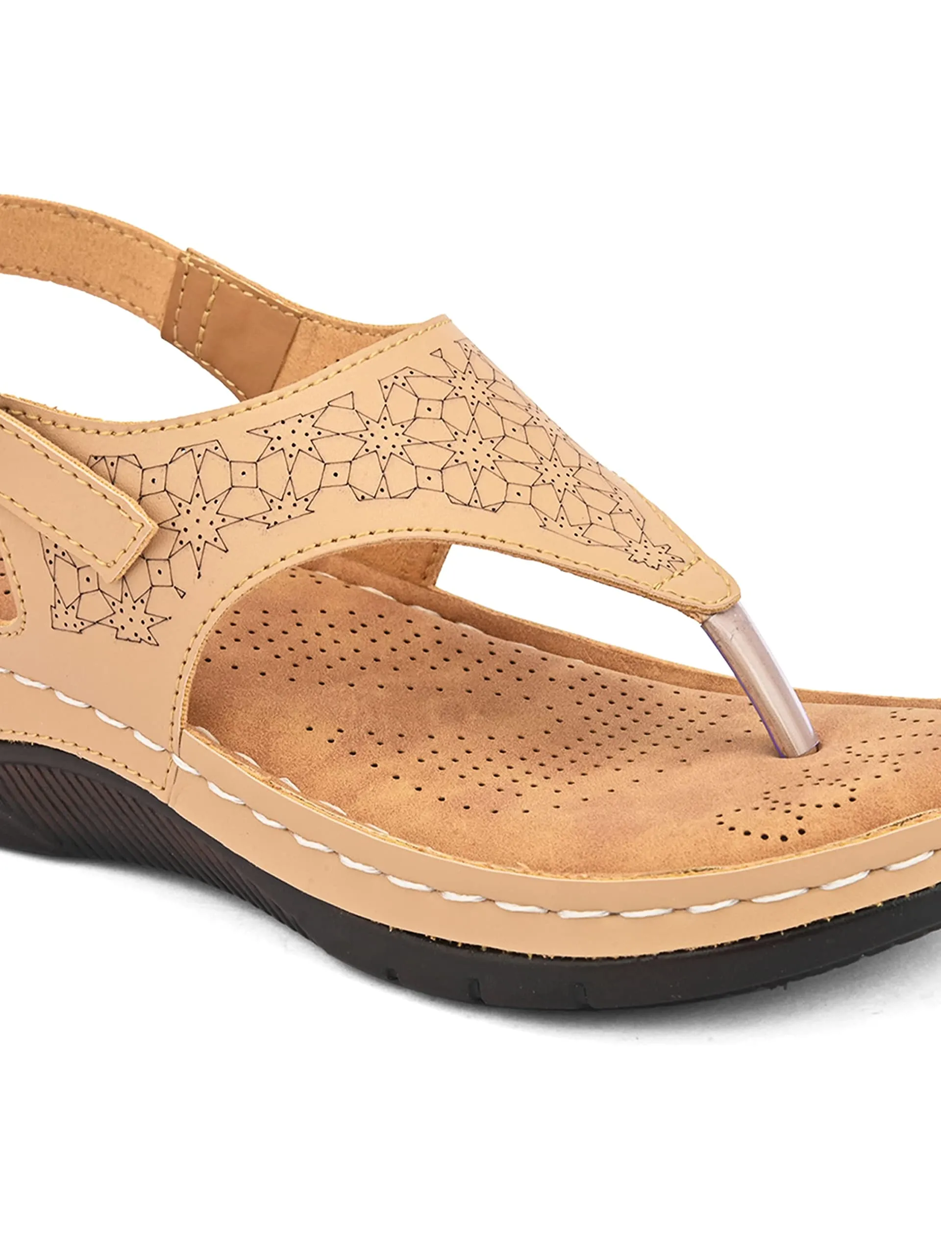 BOOTCO Sandals for Women Soft Insole Backstrap Wedges for Girls Light Weight Beige