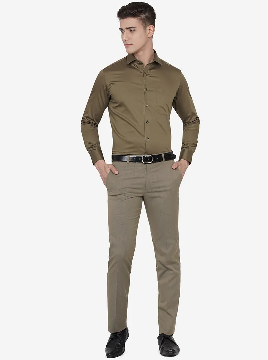 Brown Solid Slim Fit Formal Shirt | Greenfibre