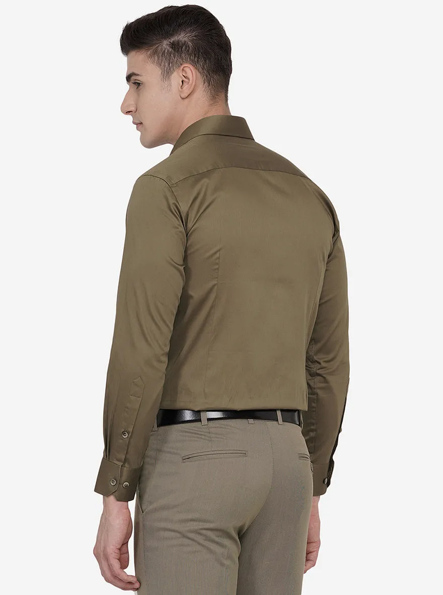 Brown Solid Slim Fit Formal Shirt | Greenfibre