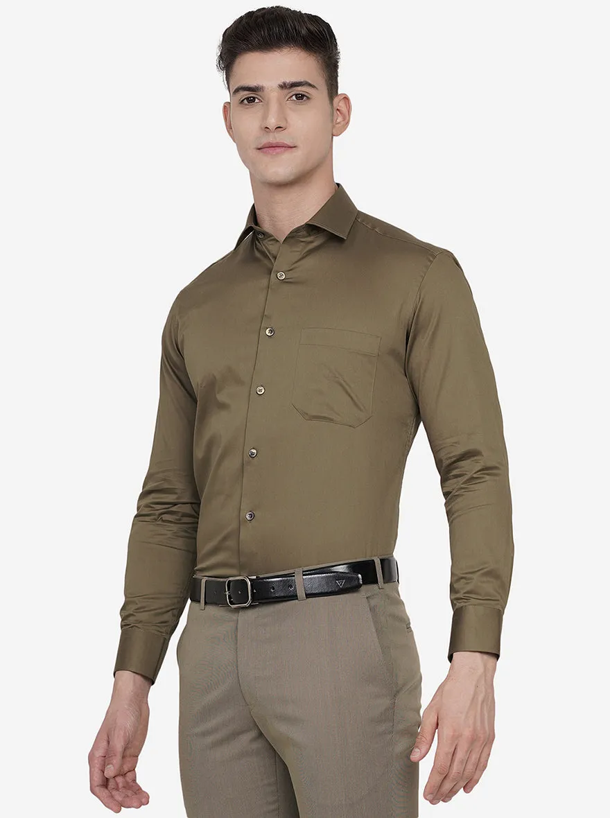 Brown Solid Slim Fit Formal Shirt | Greenfibre