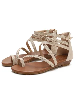 Brown Toe Ring Weave Strap Sandals For Women