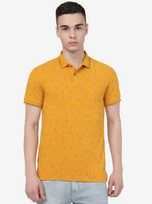 Butterscotch Yellow Printed Slim Fit Polo T-Shirt | Greenfibre