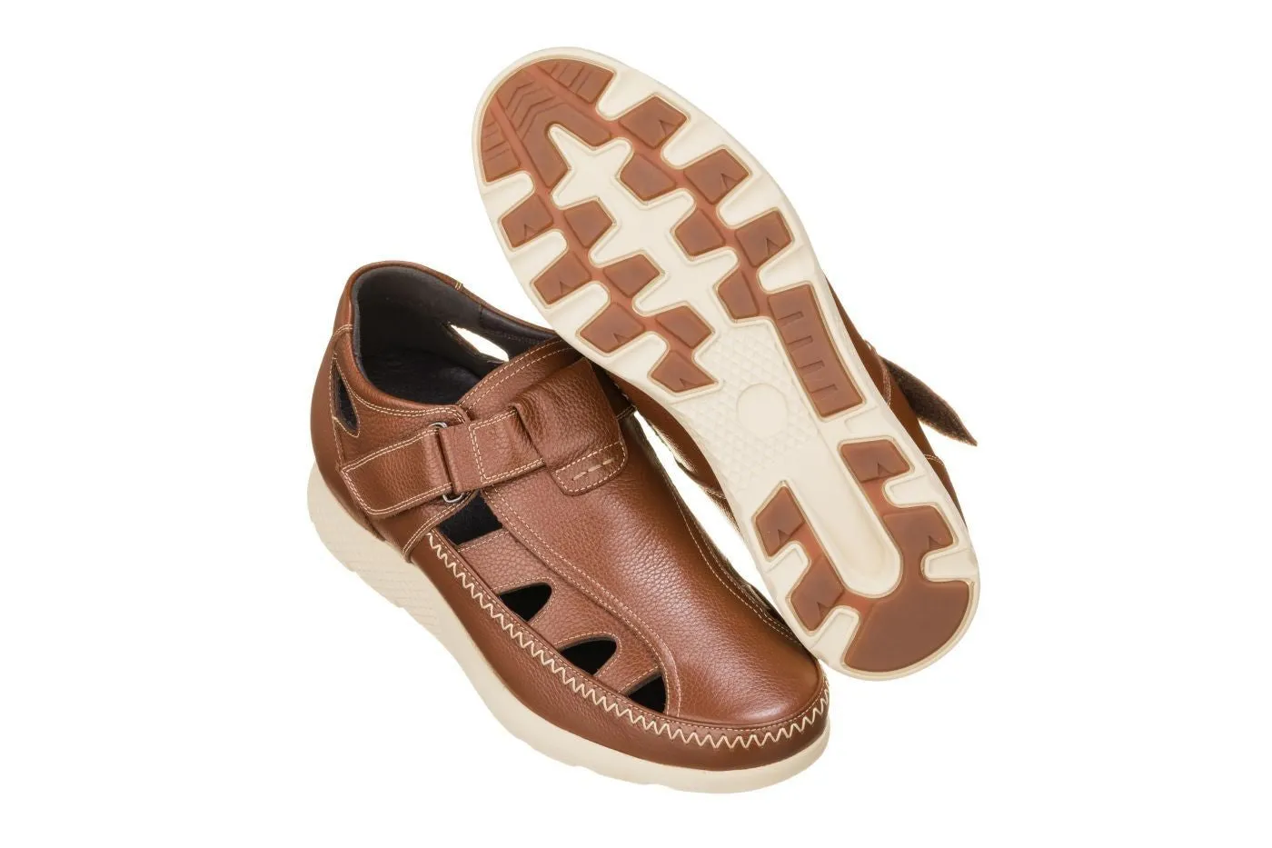 CALTO - K2133 - 2.8 Inches Taller (Brown) - Fisherman Sandal Lightweight