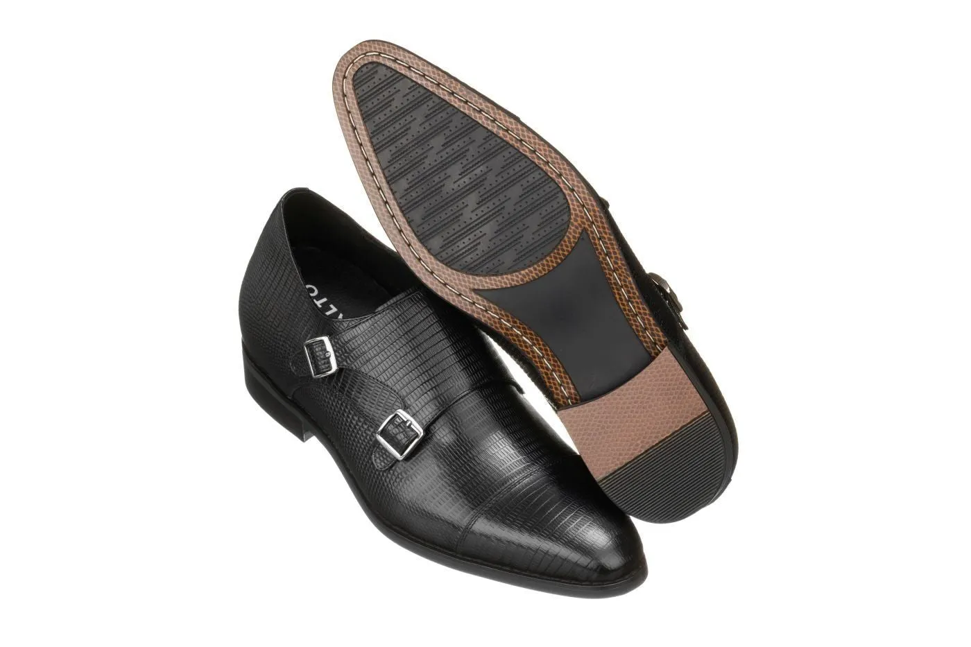 CALTO - K3114 - 2.8 Inches Taller (Black) - Dual Monk Strap