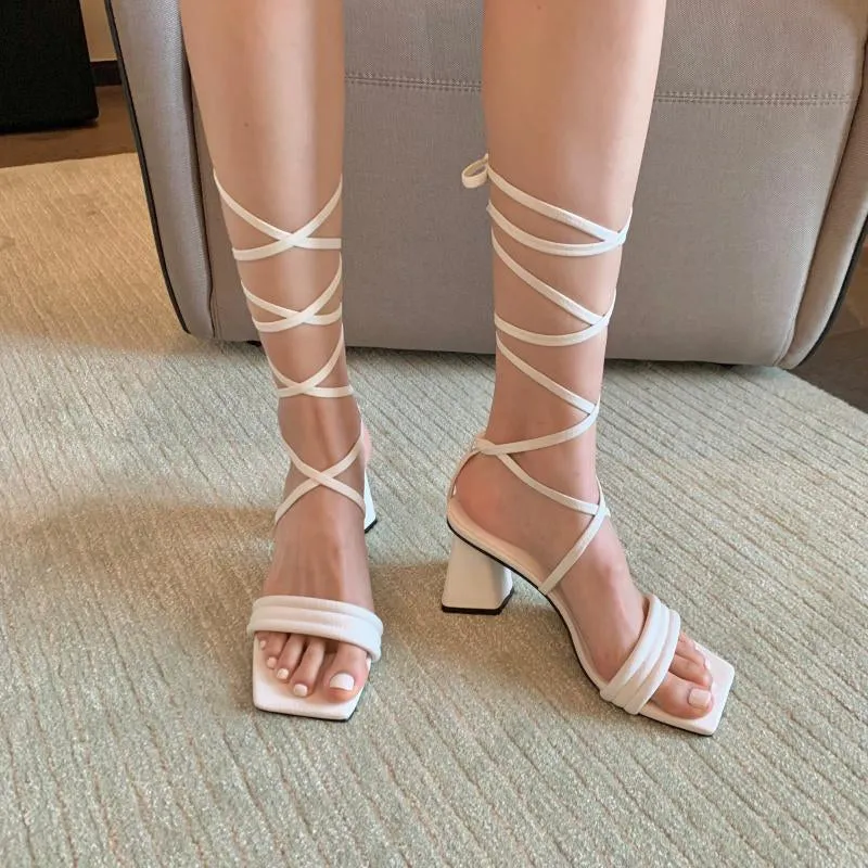 Chunky High Heels Shoes Elegant Trendy Summer Sandals Women