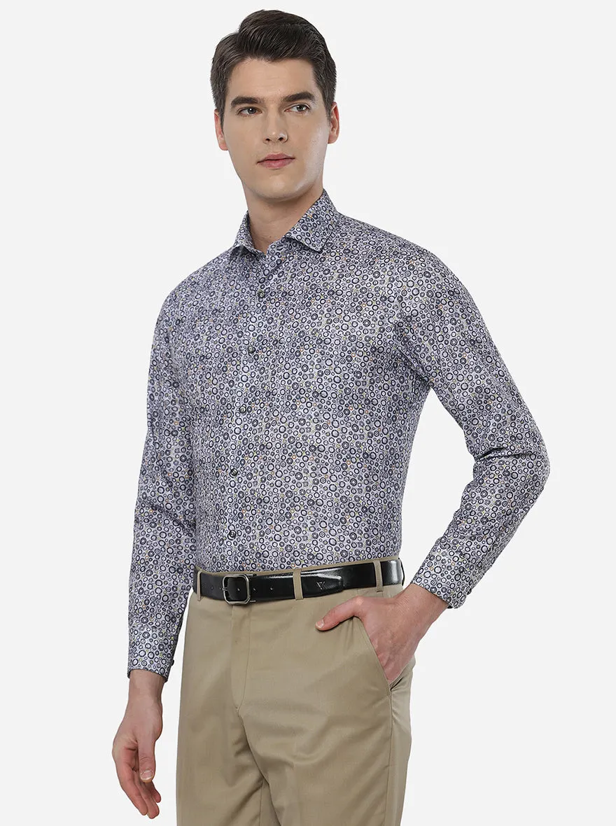 Cloudly Grey Printed Slim Fit Party Wear Shirt | Greenfibre