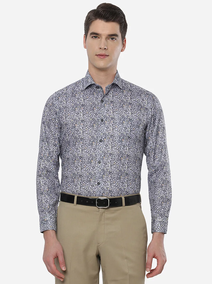 Cloudly Grey Printed Slim Fit Party Wear Shirt | Greenfibre