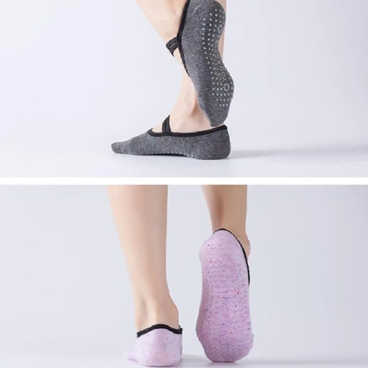 Cotton Backless Ballet and Yoga Grip Socks with Straps