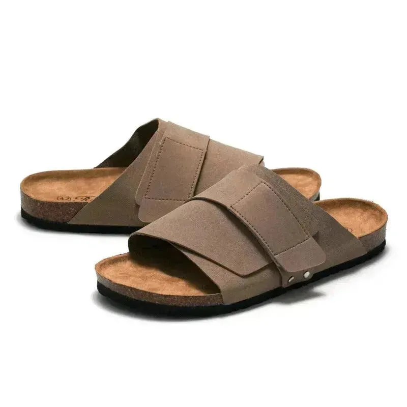 Couple Beach Wear Leather Surface Cork Sandals