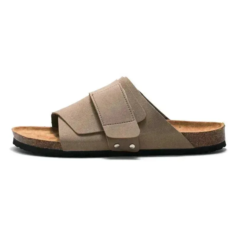 Couple Beach Wear Leather Surface Cork Sandals