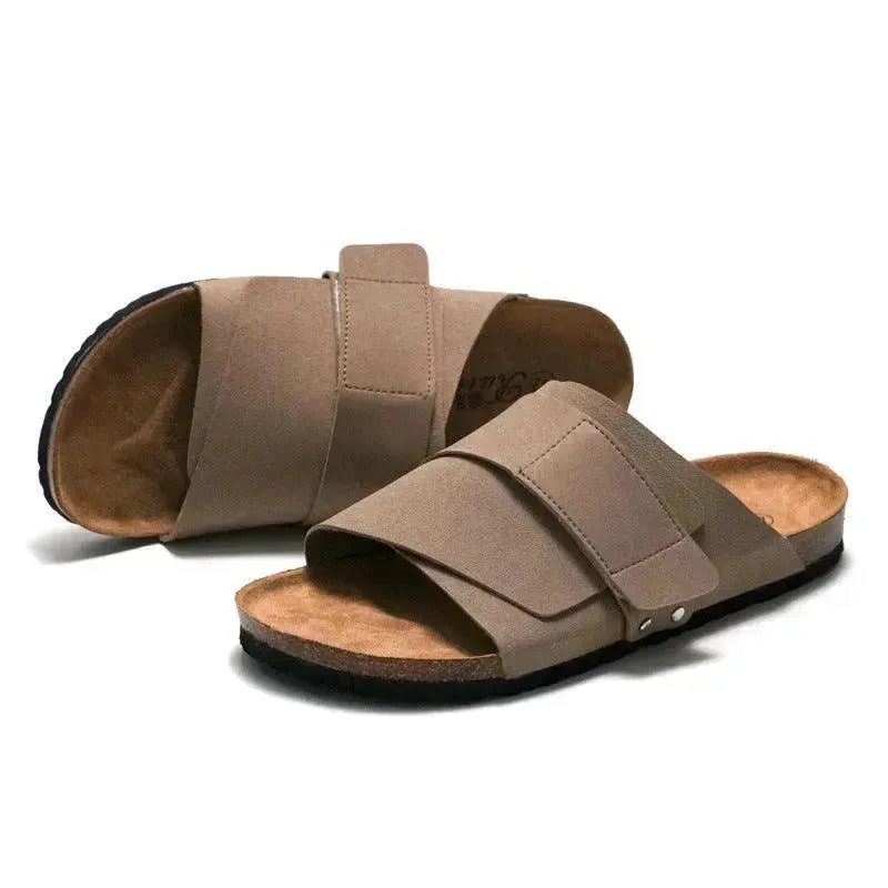 Couple Beach Wear Leather Surface Cork Sandals