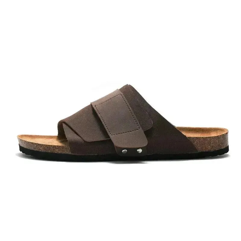 Couple Beach Wear Leather Surface Cork Sandals