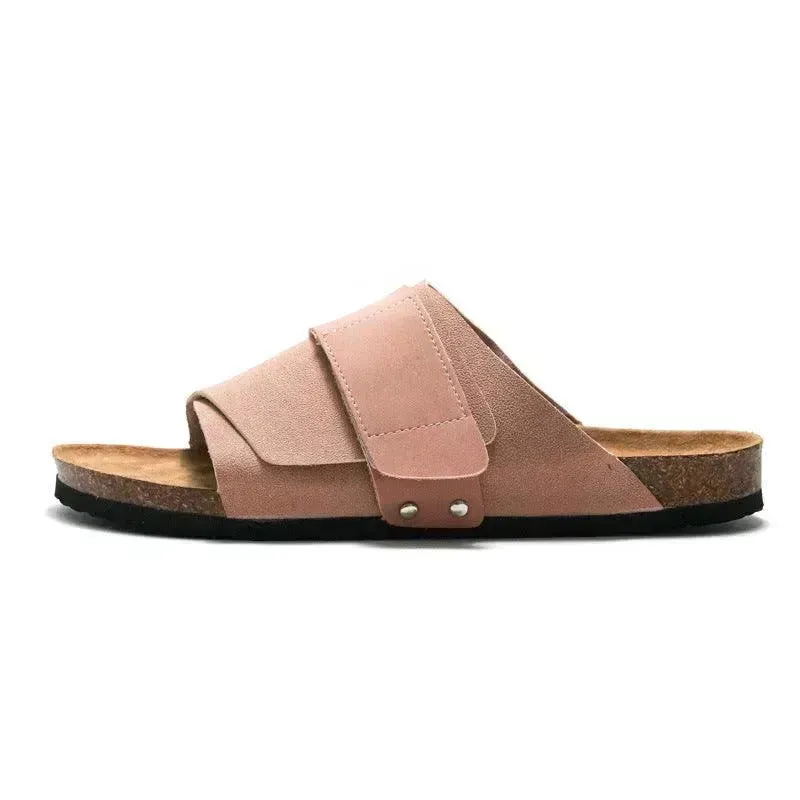 Couple Beach Wear Leather Surface Cork Sandals