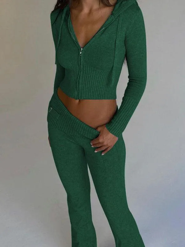 Cozy Chic Knit Lounge Set with Matching Hoodie and Bottoms - Women's Ultimate Relaxation Outfit