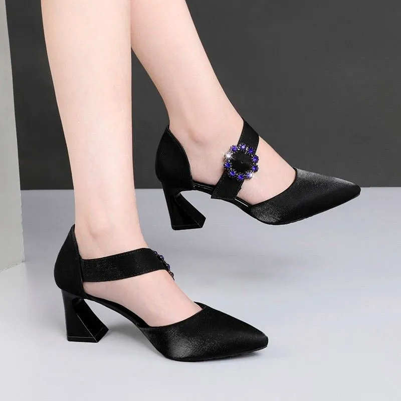 Crystal Silk Pointed Toe High Heels