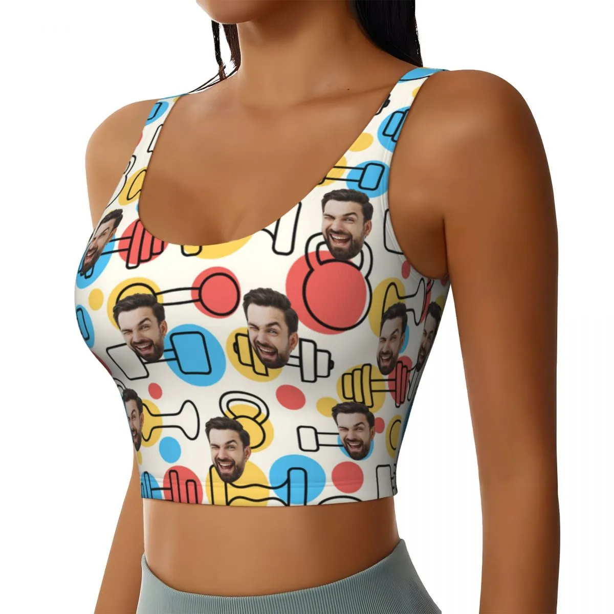 Custom Face Colorful Dots Sports Bra Personalized Women's All Over Print Yoga Sports Bra