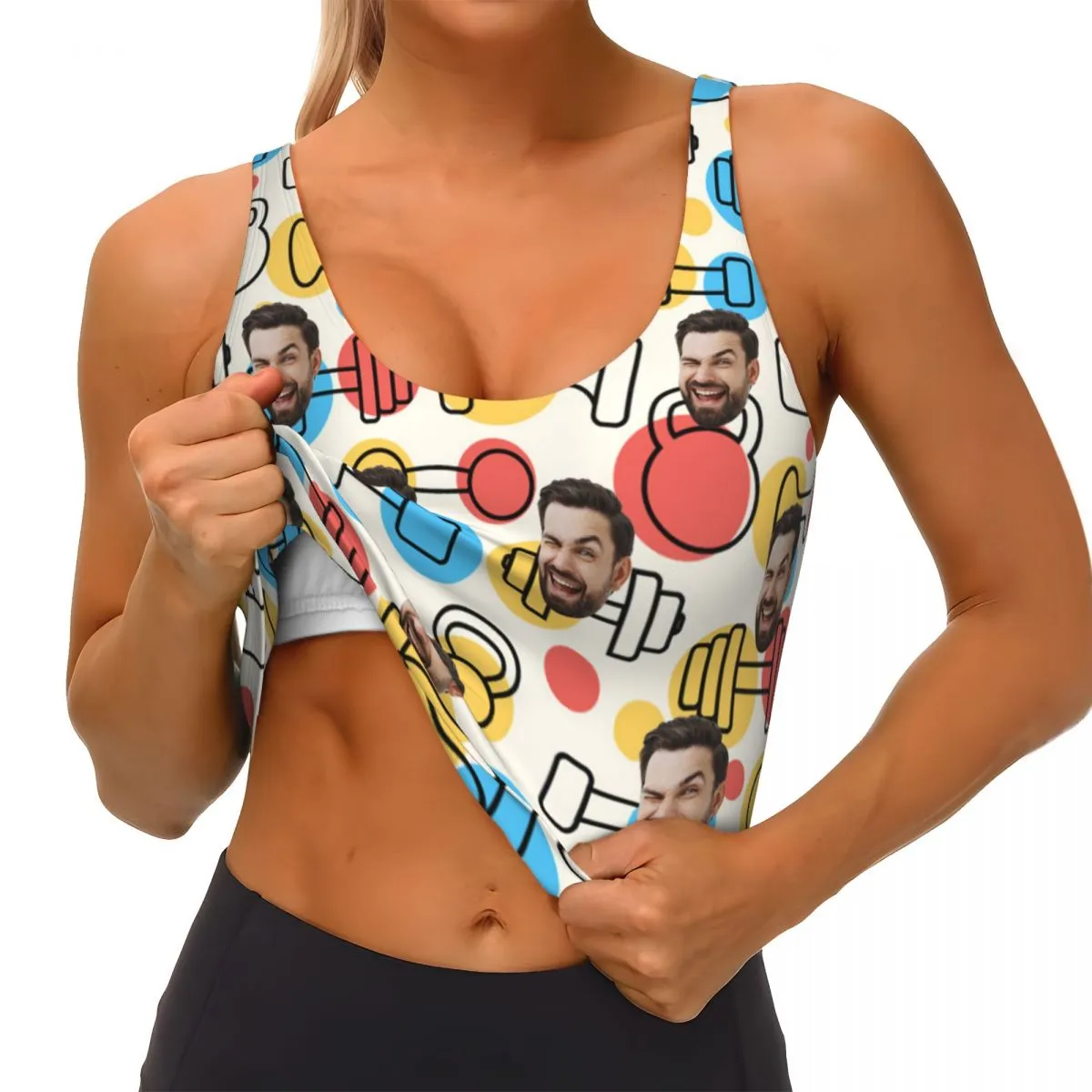 Custom Face Colorful Dots Sports Bra Personalized Women's All Over Print Yoga Sports Bra