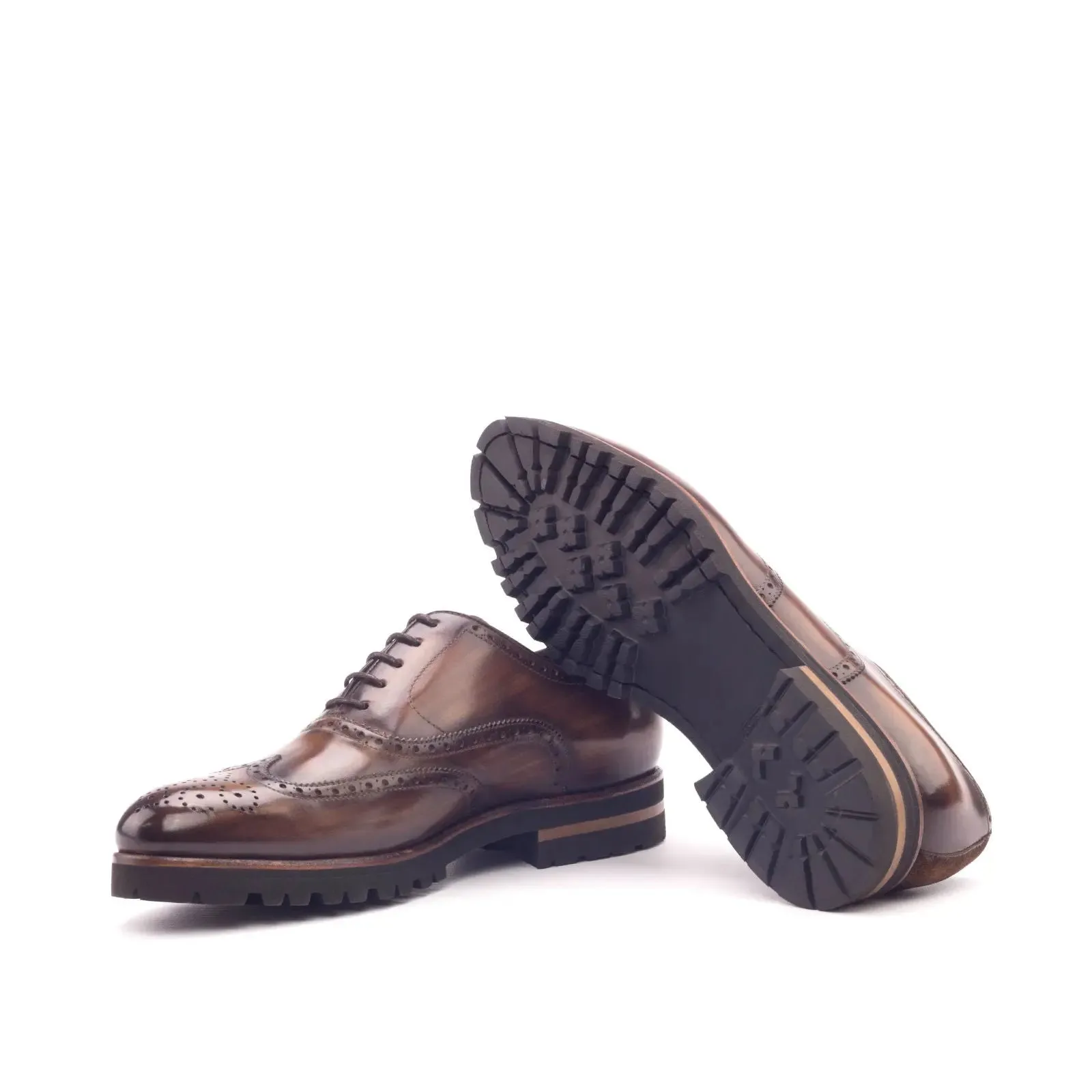 DapperFam Aeron in Med Brown / Brown Men's Lux Suede & Hand-Painted Patina Full Brogue